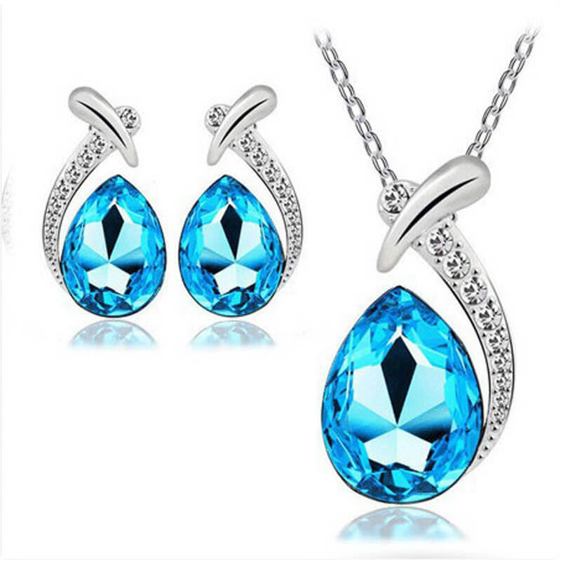 Crystal Necklace and Earrings Set YongxiJewelry Sea Blue