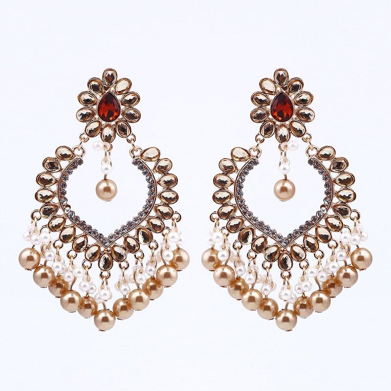 Elegant  Chandelier Zircon Pearl Earrings YongxiJewelry  red