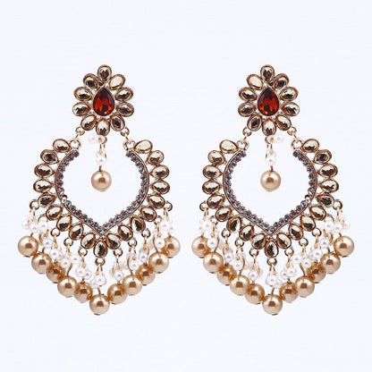 Elegant  Chandelier Zircon Pearl Earrings YongxiJewelry  red