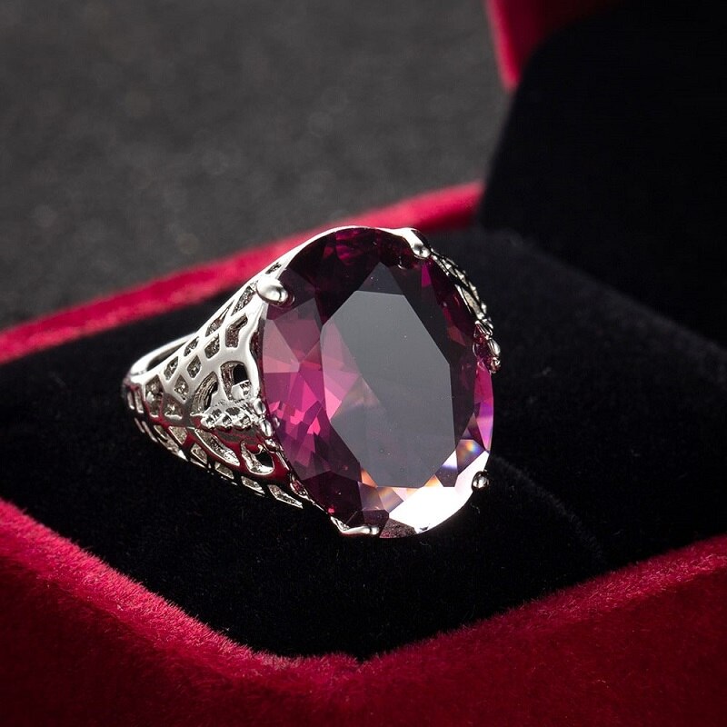 Elegant Oval Purple Zircon Silver Ring YongxiJewelry 5