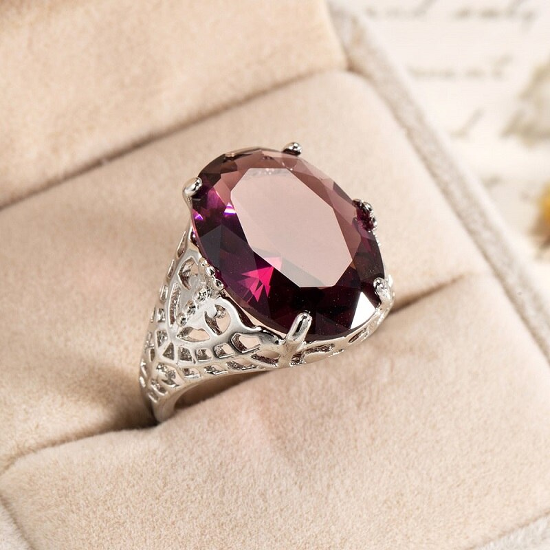 Elegant Oval Purple Zircon Silver Ring YongxiJewelry 6