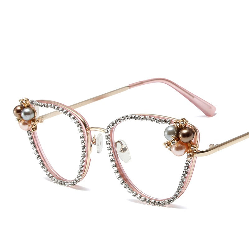 Rhinestone Pearl Glasses YongxiJewelry Pink