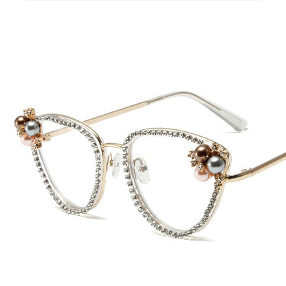 Rhinestone Pearl Glasses YongxiJewelry White