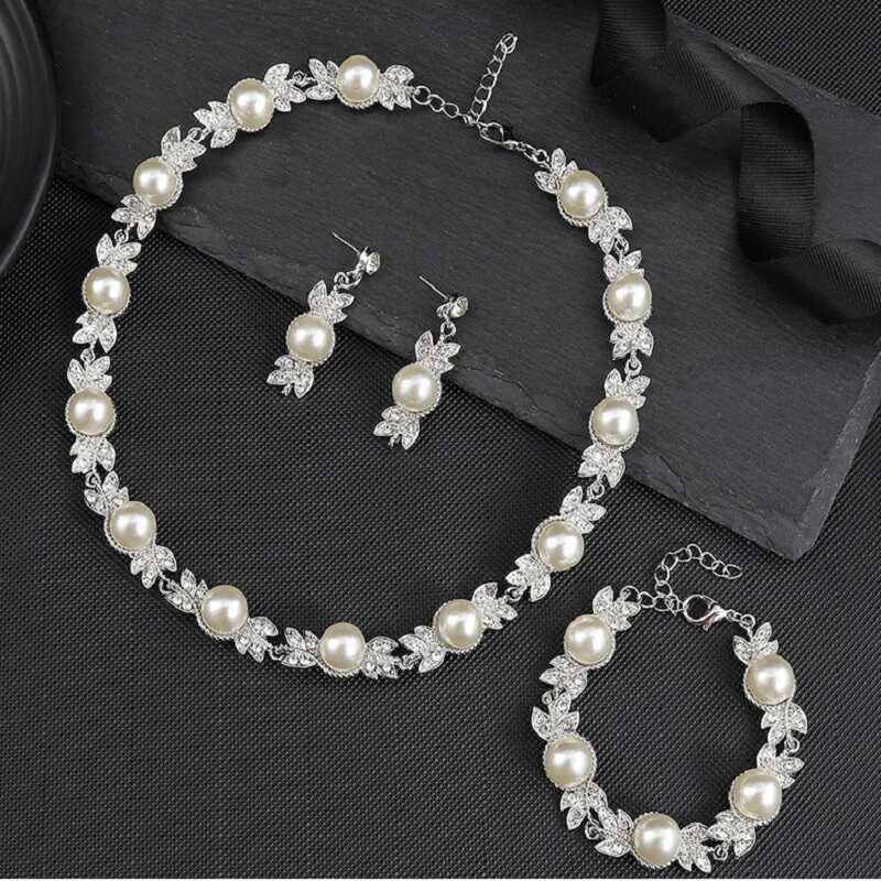 Elegant Pearl & Silver Leaf Motif Jewelry Set YongxiJewelry 3