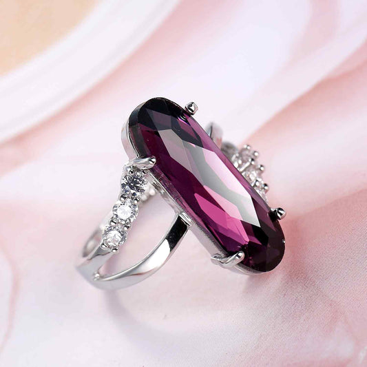 Elegant Purple Rhinestone Silver Ring 1