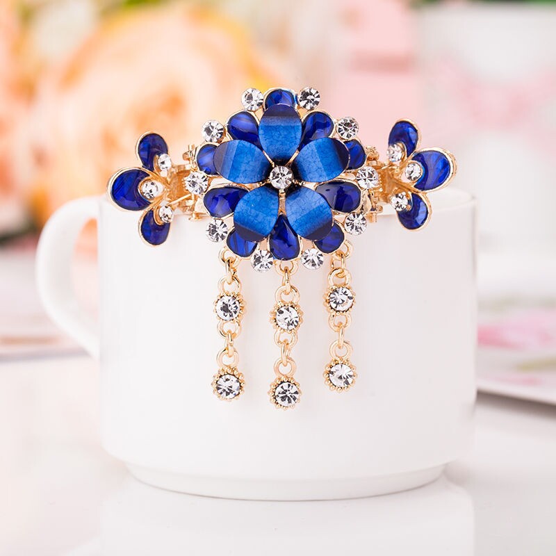 Elegant Rhinestone Flower Hairpin  YongxiJewelry blue