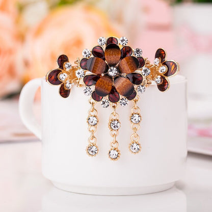 Elegant Rhinestone Flower Hairpin  YongxiJewelry brown