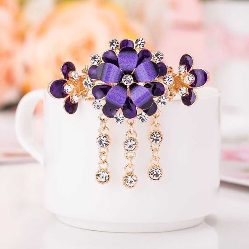 Elegant Rhinestone Flower Hairpin  YongxiJewelry purple