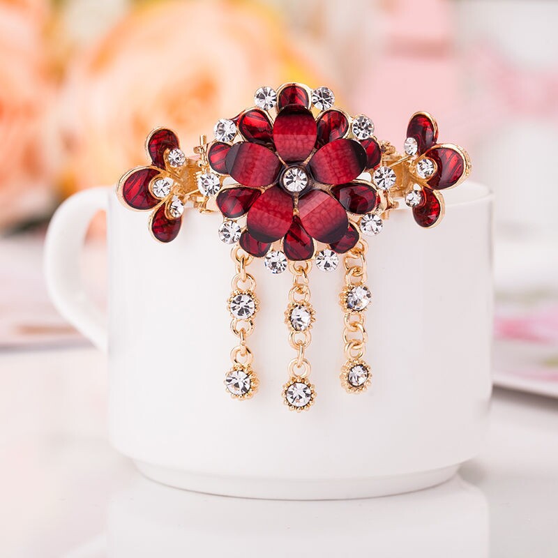 Elegant Rhinestone Flower Hairpin  YongxiJewelry red