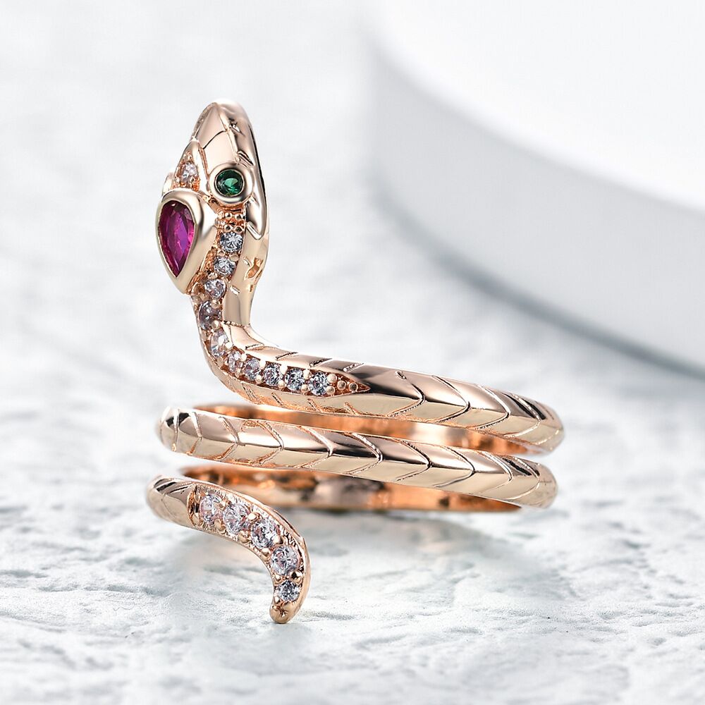 Elegant Snake Ring with Gemstone Accents YongxiJewelry 1