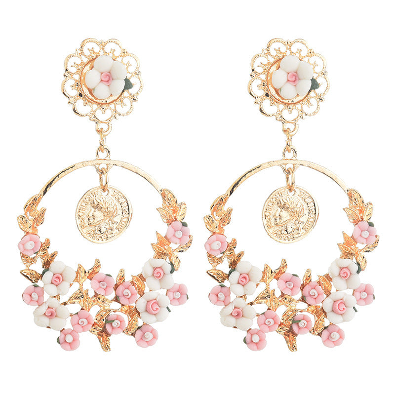 Handcrafted Spring Floral Earrings YongxiJewelry Pink-White