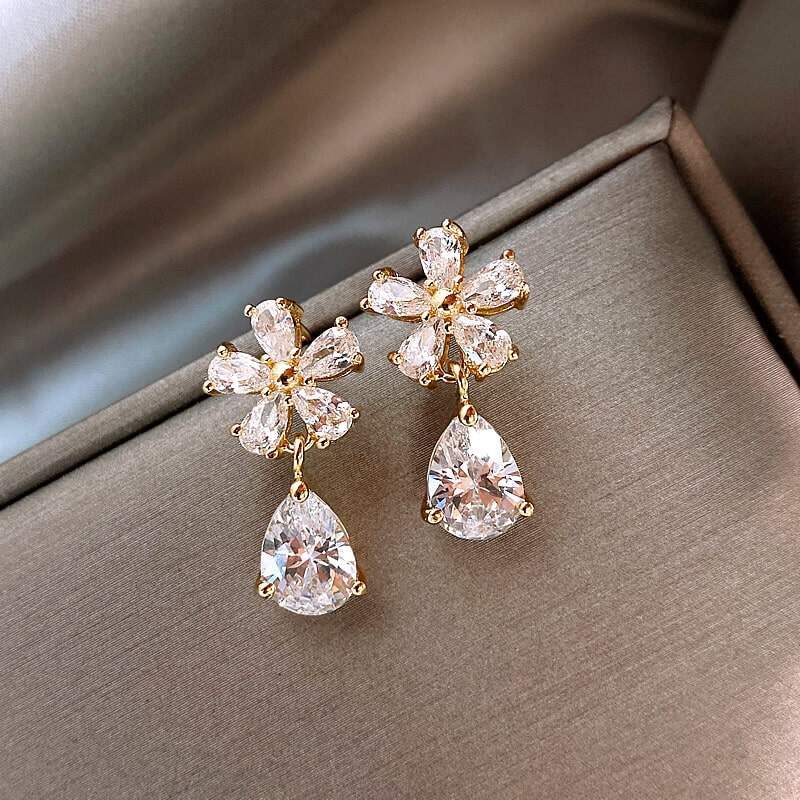 Exquisite Floral Rhinestone Drop Earrings YongxiJewelry 1