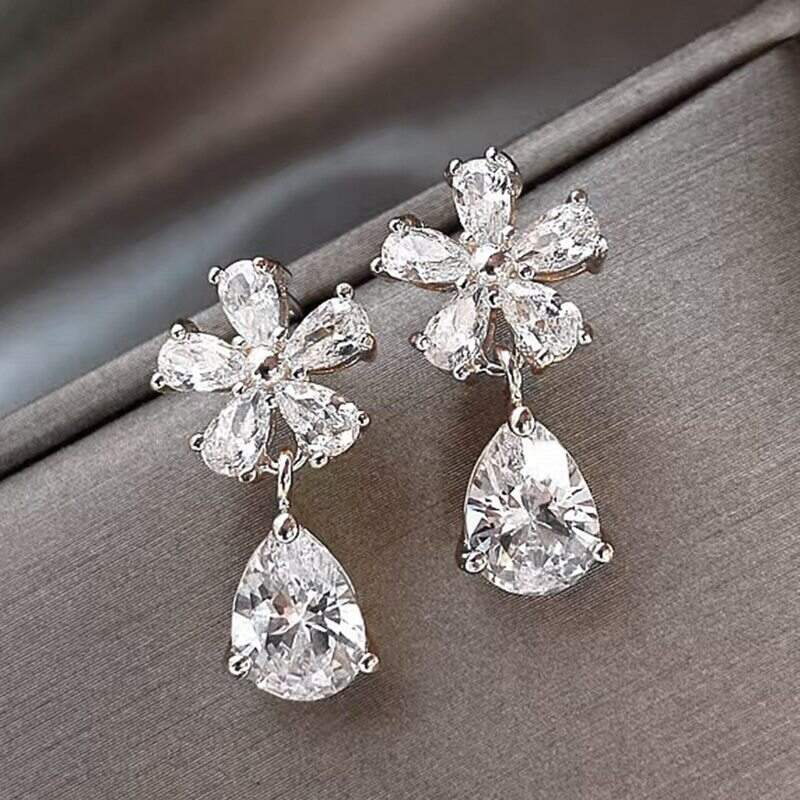 Exquisite Floral Rhinestone Drop Earrings YongxiJewelry silver