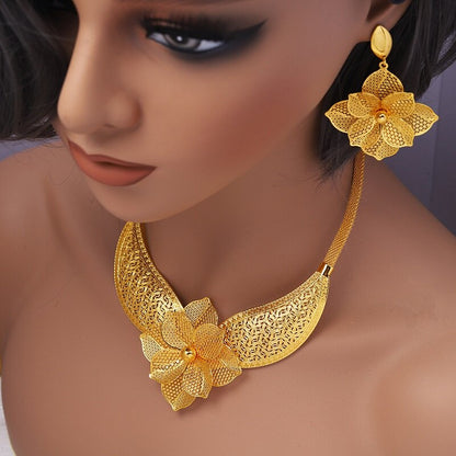 Exquisite Gold-plated Floral Necklace & Earrings Set YongxiJewelry 4