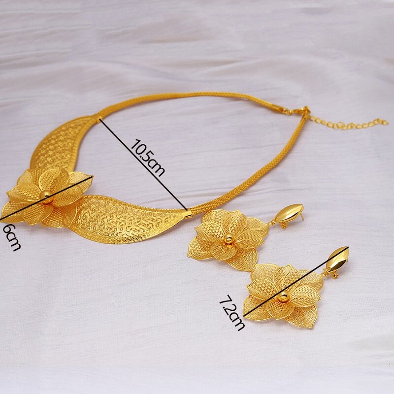 Exquisite Gold-plated Floral Necklace & Earrings Set YongxiJewelry 5