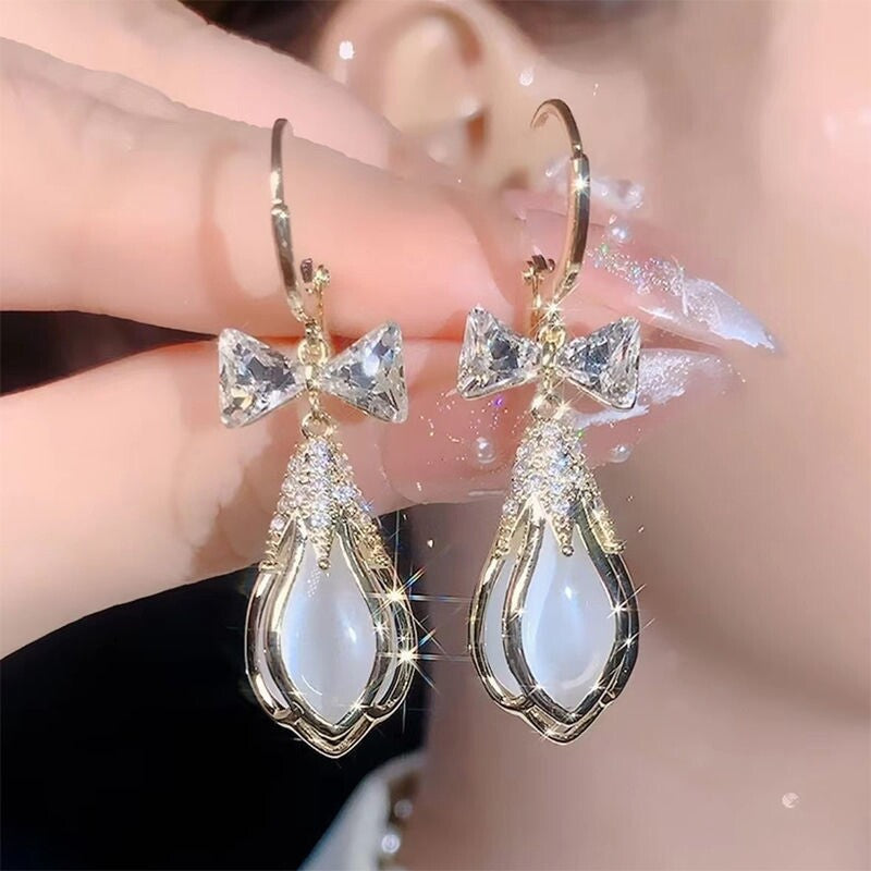 Exquisite Zircons Magnolia Teardrop Earrings YongxiJewelry white