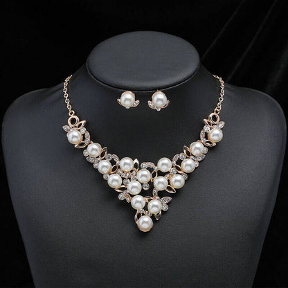 Fashion Rhinestones and Pearl Earrings Necklace Set 2