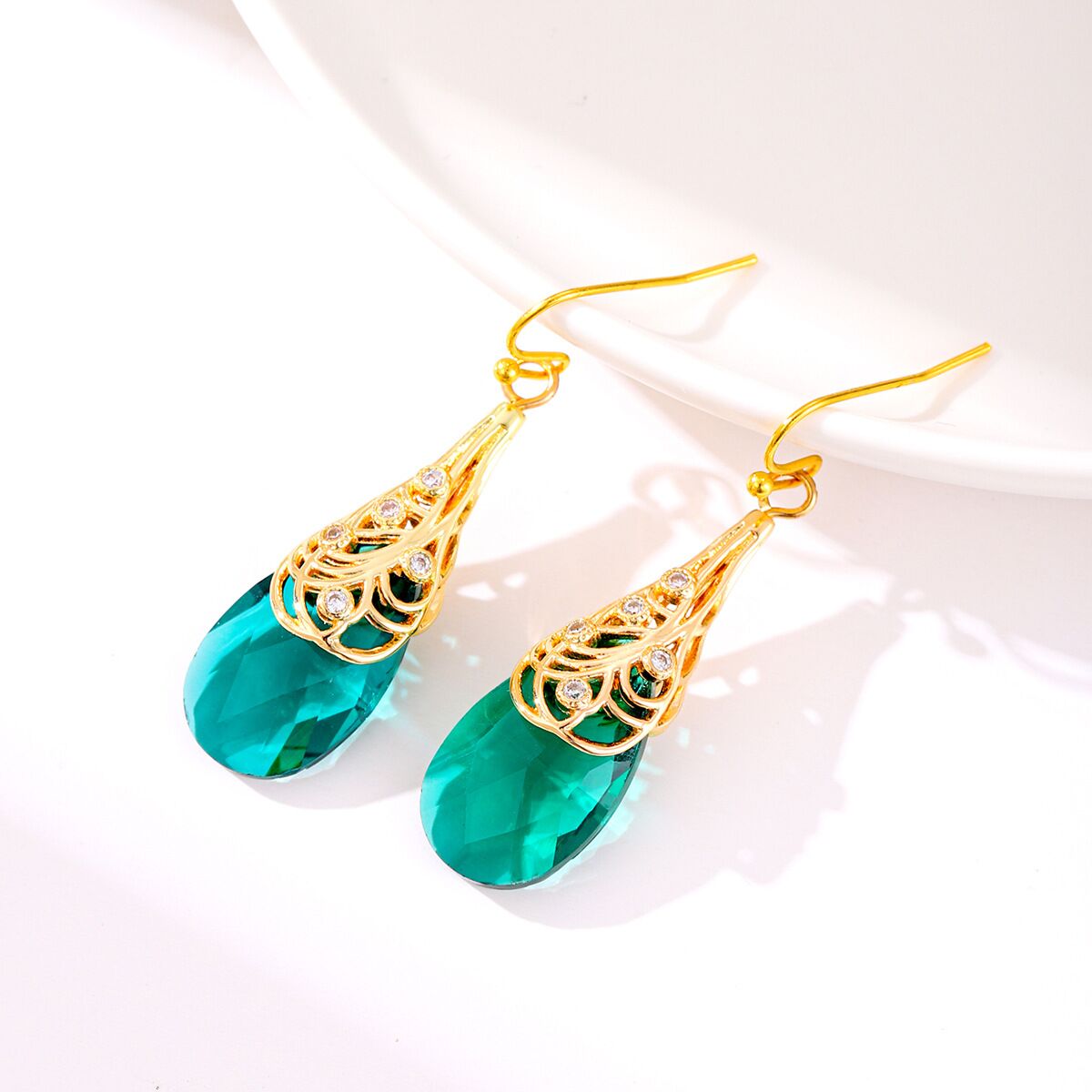 Filigree Drop Earrings YongxiJewelry green 2