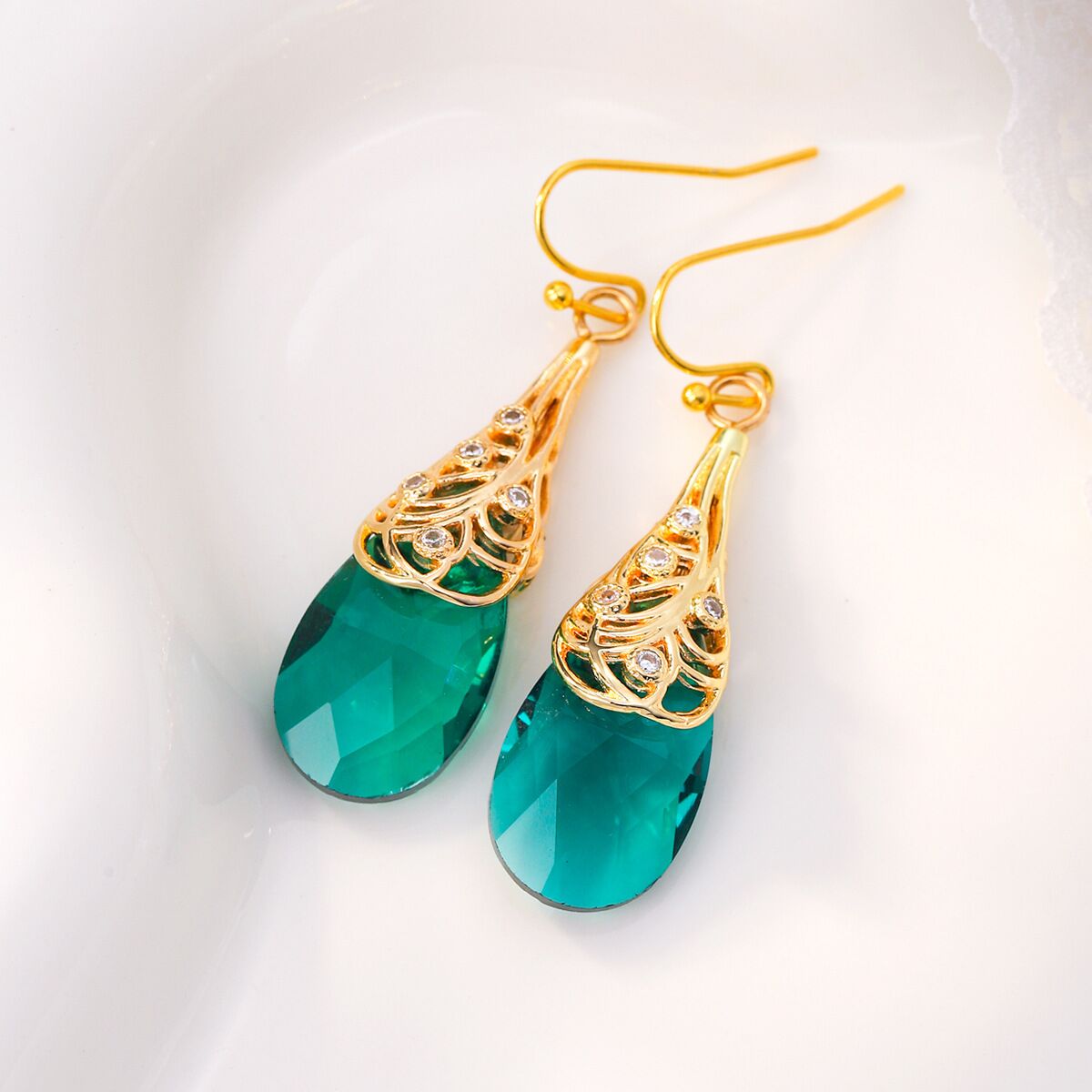 Filigree Drop Earrings YongxiJewelry green 3