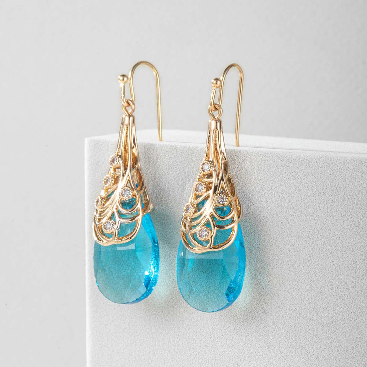 Filigree Drop Earrings YongxiJewelry light blue