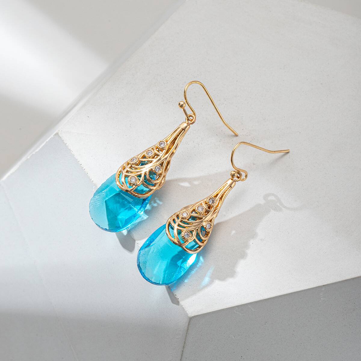 Filigree Drop Earrings YongxiJewelry light blue 2