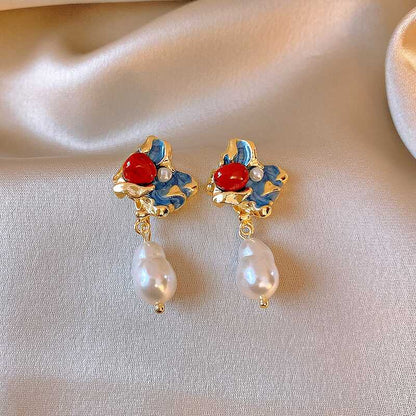 Floral Pearl Drop Earrings YongxiJewelry 4