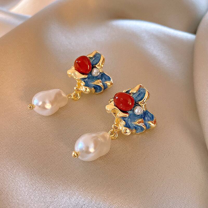 Floral Pearl Drop Earrings YongxiJewelry 5