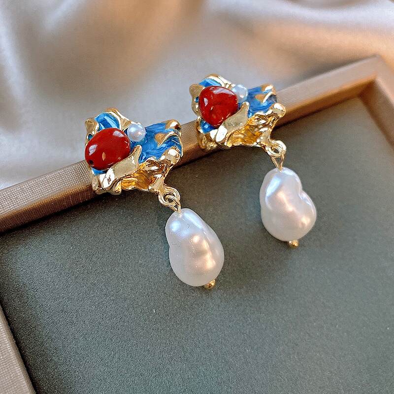 Floral Pearl Drop Earrings YongxiJewelry 6