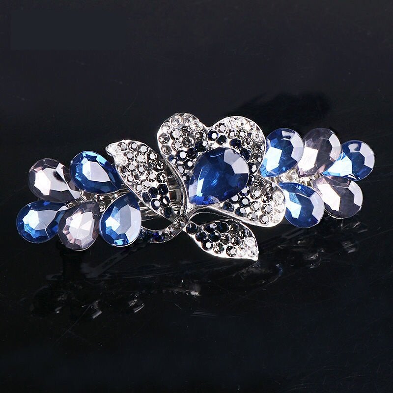 Floral Rhinestone  Hairpin YongxiJewelry  blue-grey