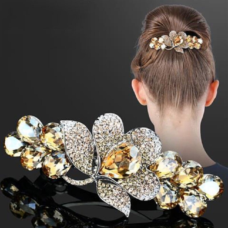 Floral Rhinestone  Hairpin YongxiJewelry champagne-gold