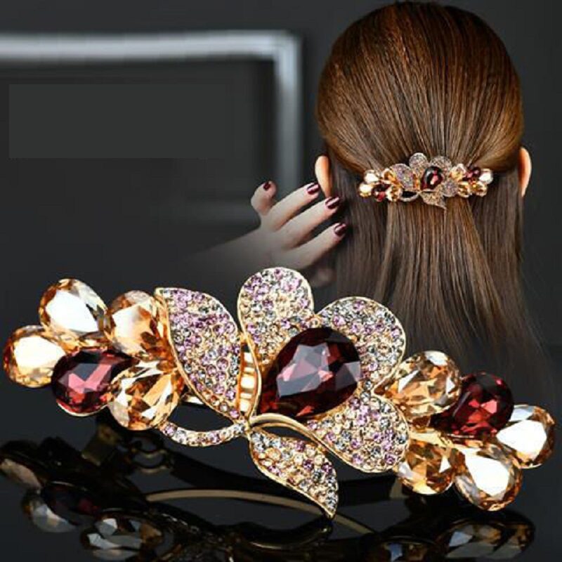 Floral Rhinestone  Hairpin YongxiJewelry champagne-red