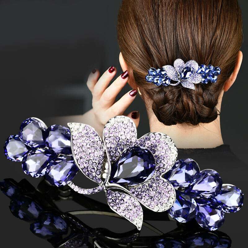 Floral Rhinestone  Hairpin YongxiJewelry purple-grey