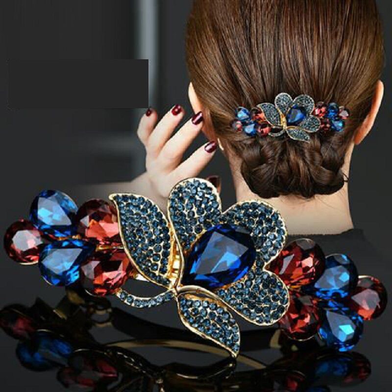 Floral Rhinestone  Hairpin YongxiJewelry red-blue