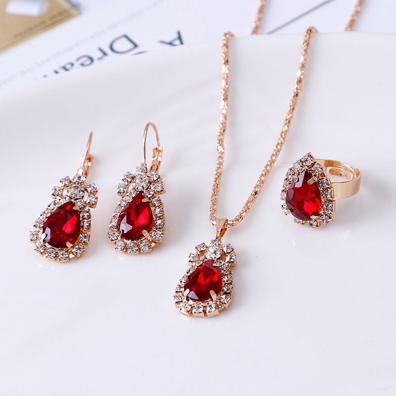 Gemstone Gold Jewelry Set YongxiJewelry Red