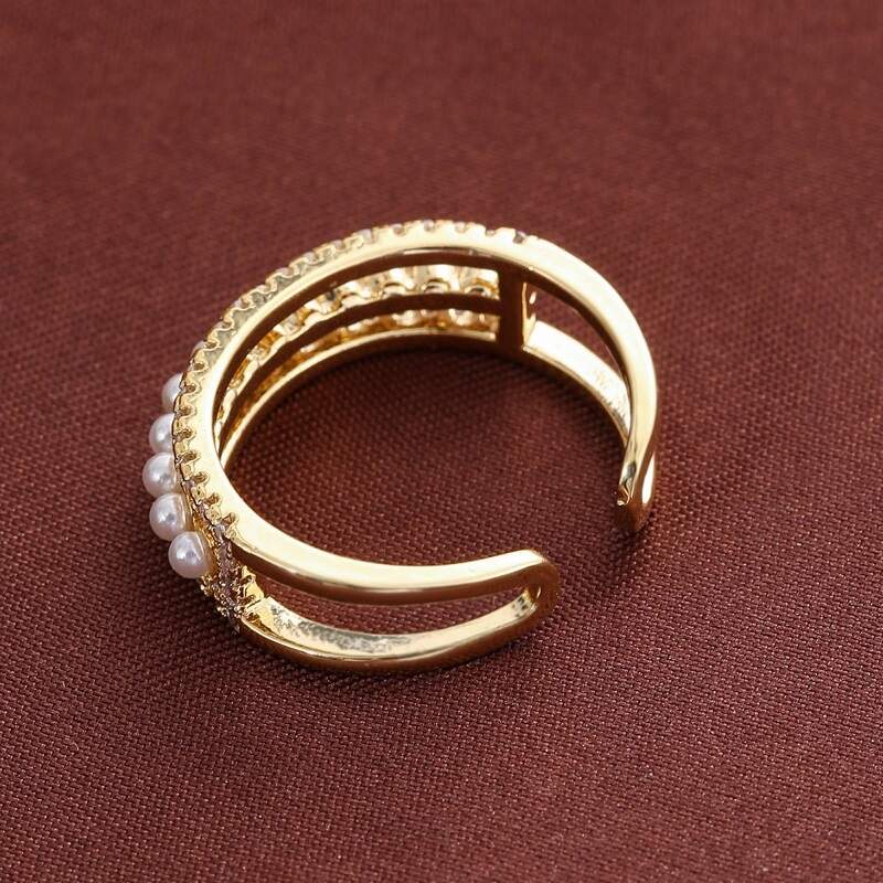 Gold Rhinestones Encrusted Pearl  Ring YongxiJewelry 2