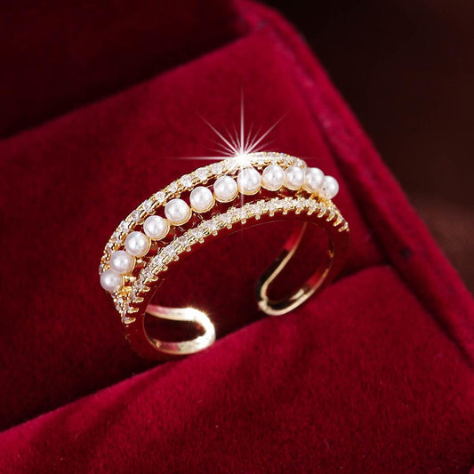Gold Rhinestones Encrusted Pearl  Ring YongxiJewelry 3