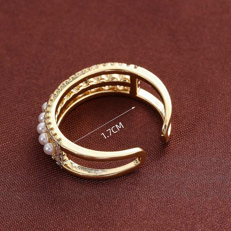 Gold Rhinestones Encrusted Pearl  Ring YongxiJewelry 5