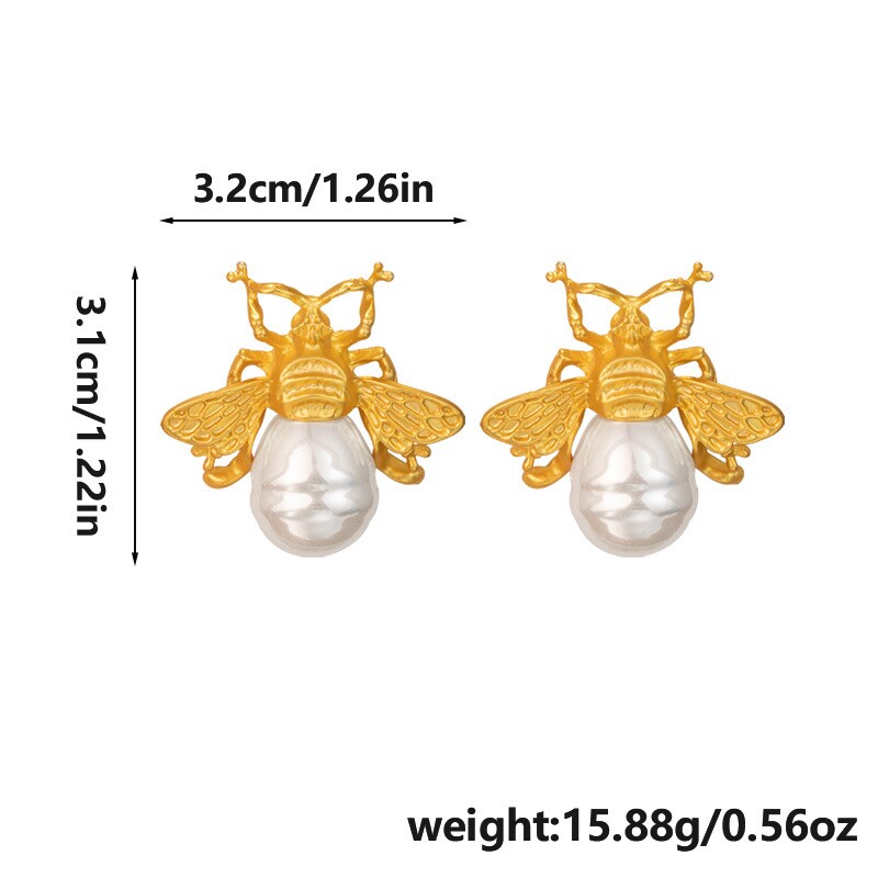 Golden Bee & Pearl Earrings YongxiJewelry 7