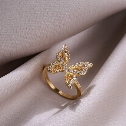 Golden Butterfly Sparkle Ring YongxiJewelry 3