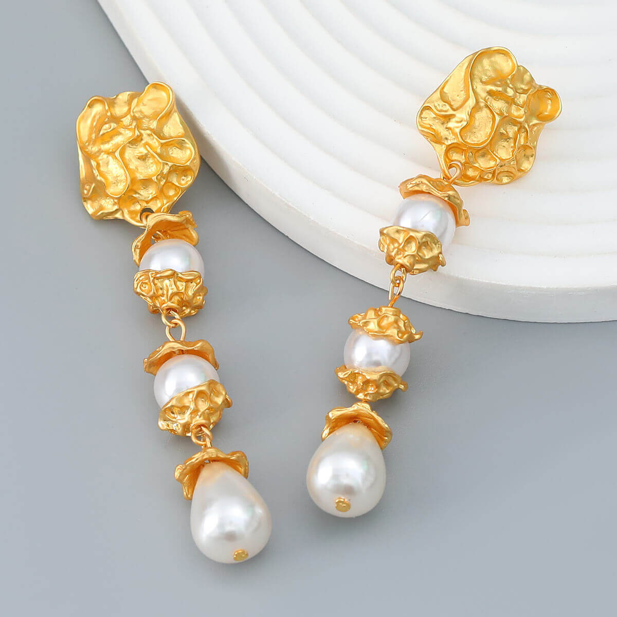 Golden Pearl Drop Earrings YongxiJewelry 2