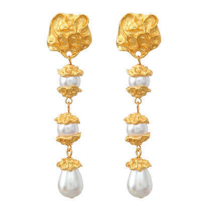 Golden Pearl Drop Earrings YongxiJewelry 5