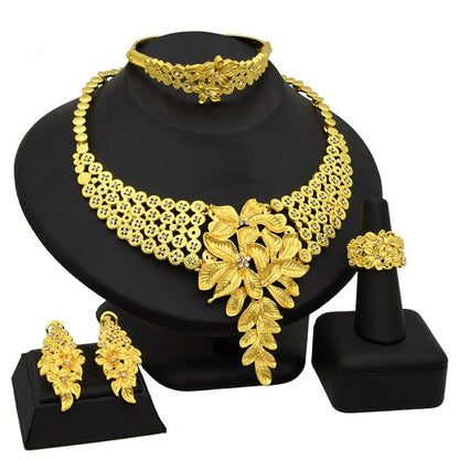 Graceful Floral 24K Gold Plated Jewelry Set  YongxiJewelry 1