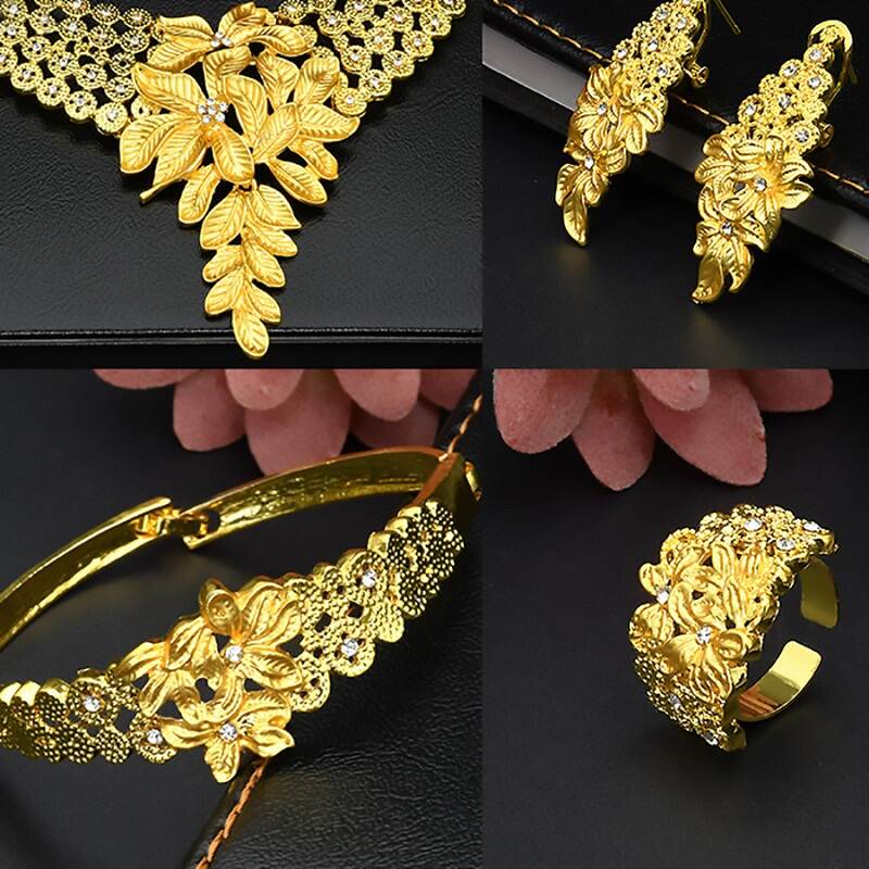 Graceful Floral 24K Gold Plated Jewelry Set  YongxiJewelry 2