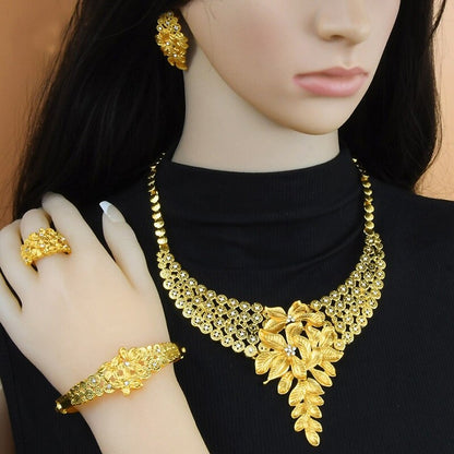 Graceful Floral 24K Gold Plated Jewelry Set  YongxiJewelry 3