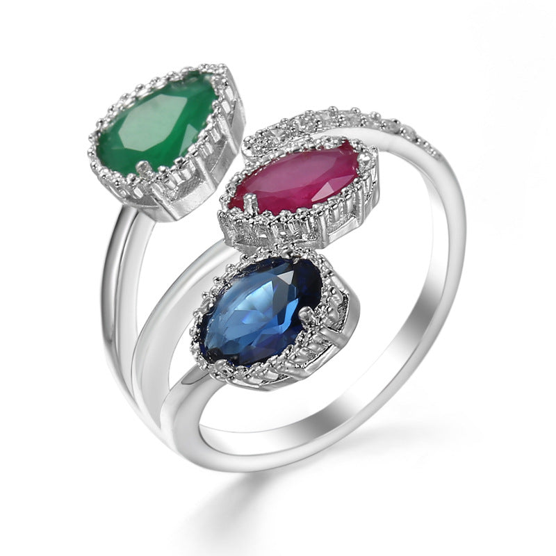 YongxiJewelry Elegant Gemstone Ring GreenRedBlue