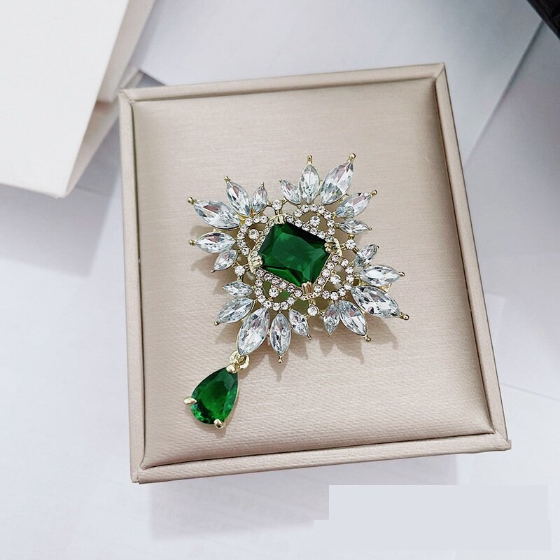 Green Zircon Crystal Gold-Toned Brooch YongxiJewelry 1