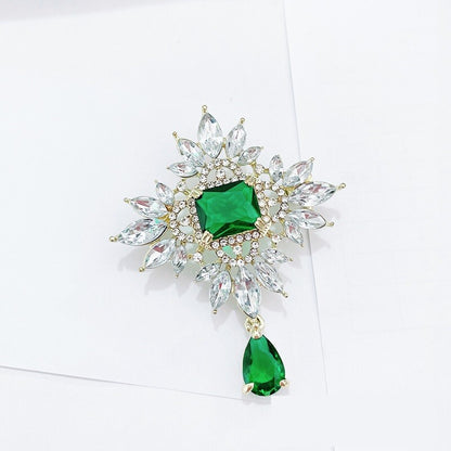 Green Zircon Crystal Gold-Toned Brooch YongxiJewelry 2