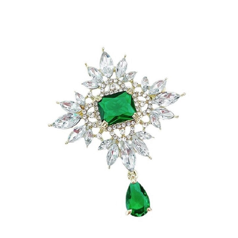 Green Zircon Crystal Gold-Toned Brooch YongxiJewelry 4