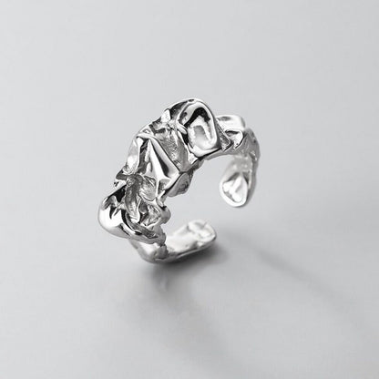 Irregular Wrinkled Silver-Plated Adjustable Ring YongxiJewelry 2