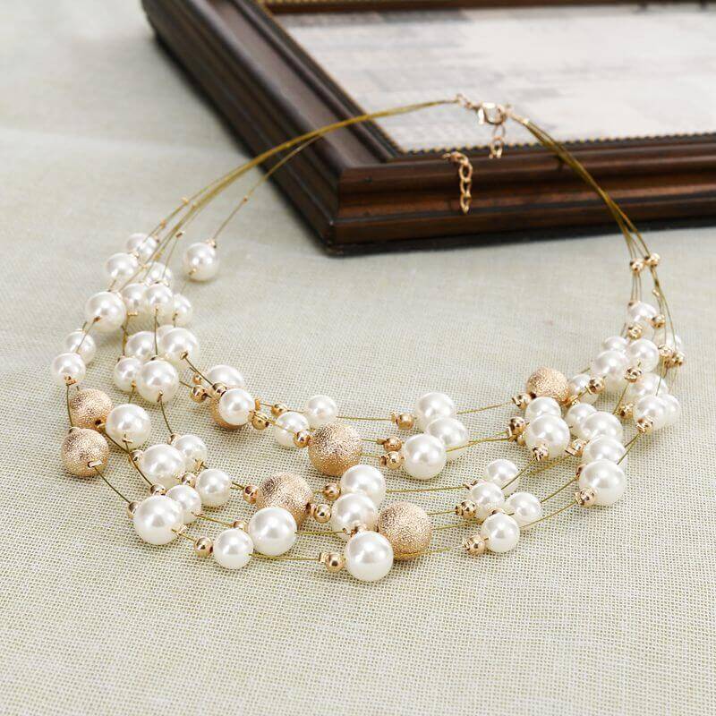 Layered Pearl and Gold Necklace YongxiJewelry  2